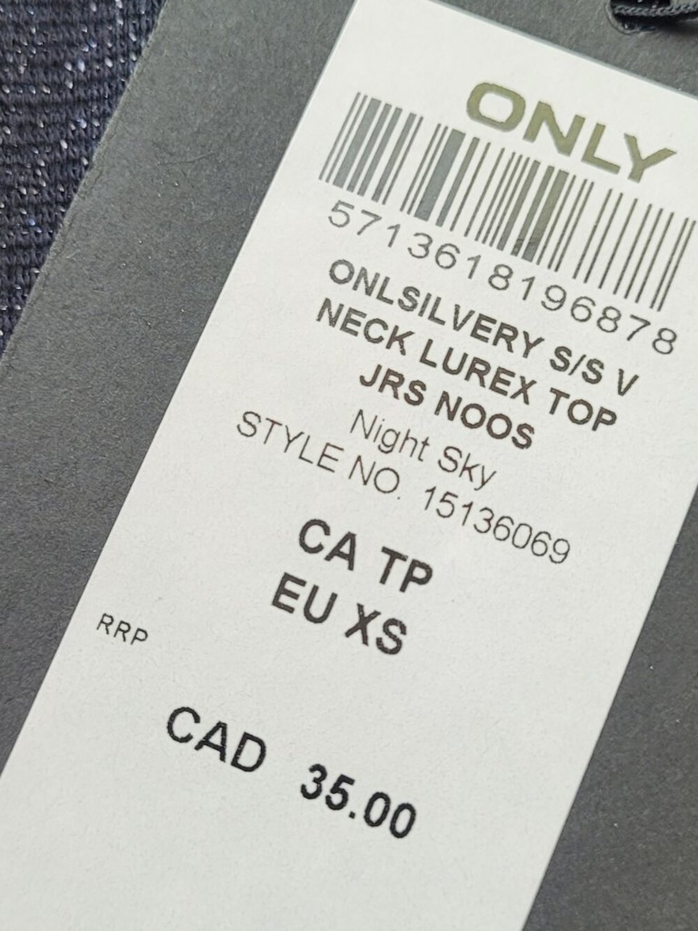 NWT Only ONLSilvery Lurex Top Navy Blue or "Night Sky" Style #15136069 Size S - Picture 6 of 9